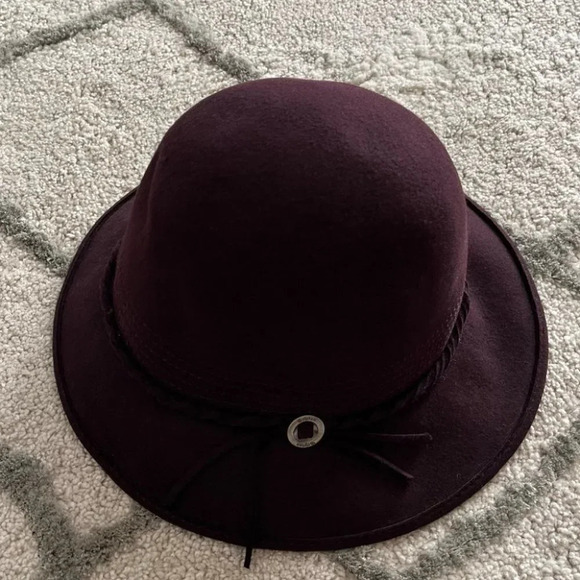 Brixton hat Wool Cloche bucket hat purple button front small / 7 - Picture 6 of 10
